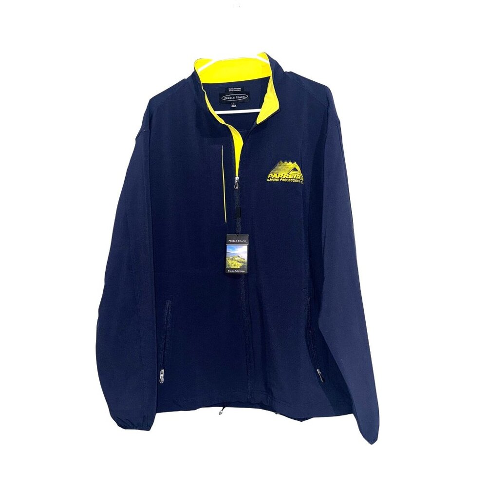 Pebble Beach Navy Blue & Yellow Full-Zip Jacket L Water/Wind Resistant